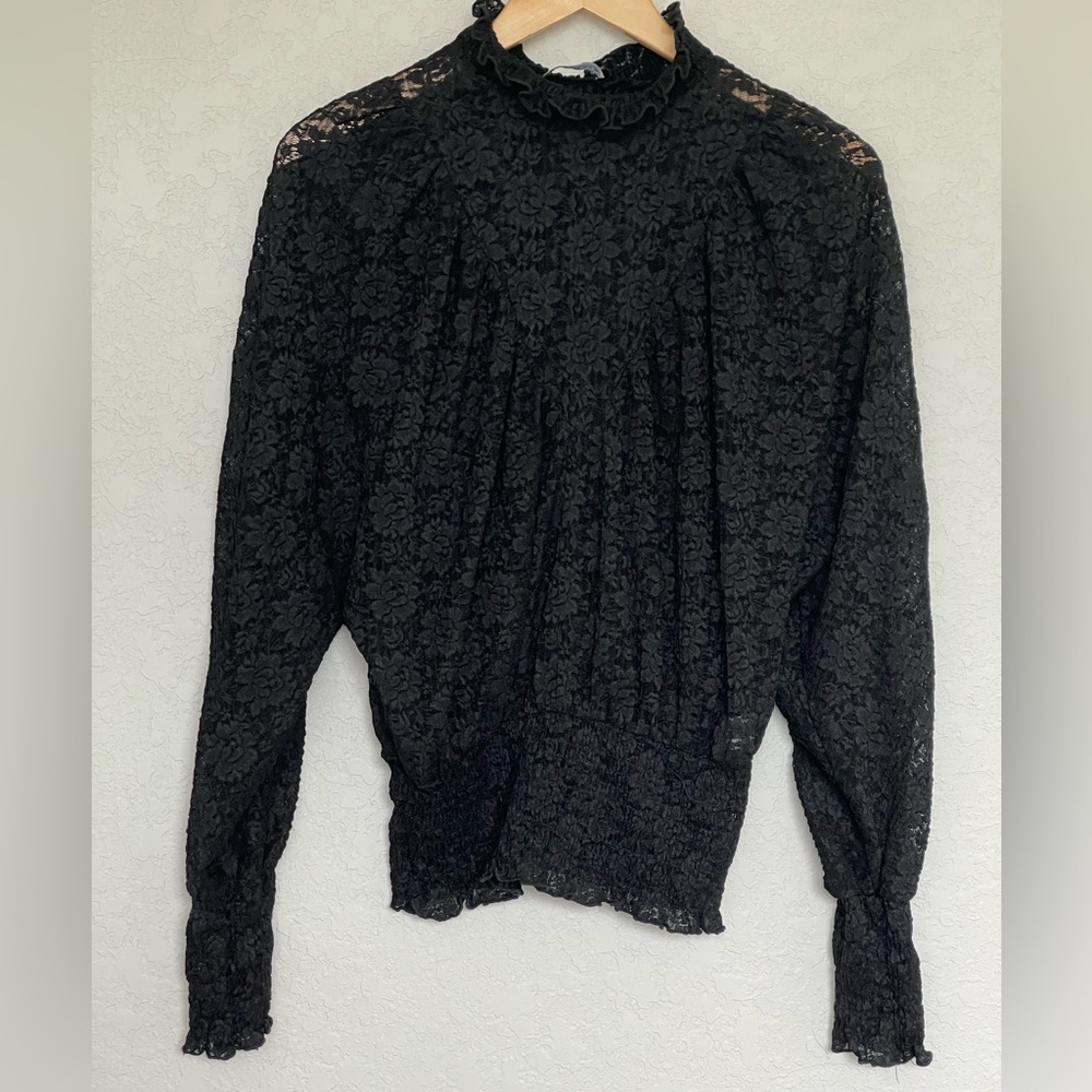 Zara black lace semi-sheer bat wing blouse. Sexy Mob Wife look.